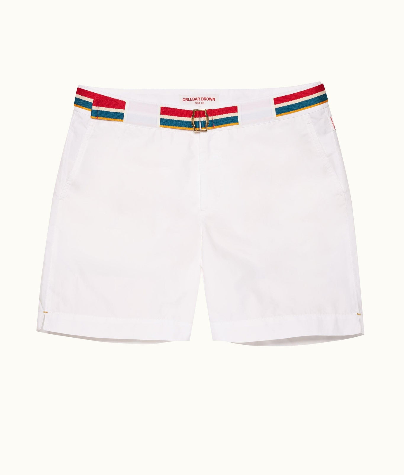 Bulldog O.B Stripe Belt Mid-Length Swim Shorts | White
