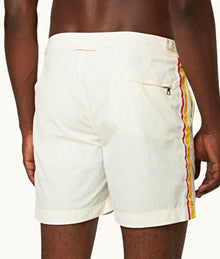 Bulldog Palm Stripe Tape Mid-Length Swim Shorts | White Sand