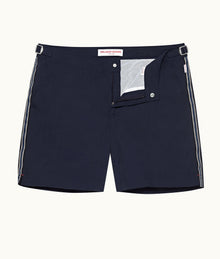 Bulldog Tape Stripe Mid-Length Swim Shorts | Midnight Navy/Tidal