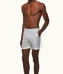 Bulldog Tiescape Print Mid-Length Swim Shorts | White Sand/Azul Blue