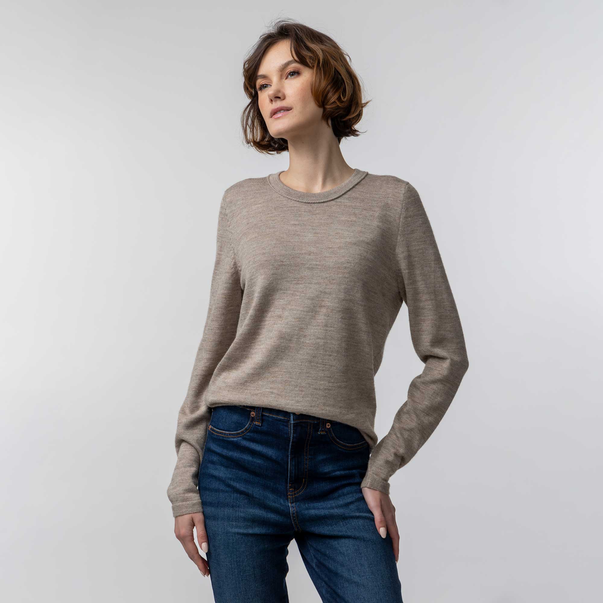 Crew Neck Sweater for Women | Light Taupe