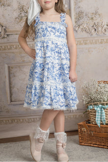 Girl | Jaylin and Linen Sleeveless Summer Dress | Blue x White
