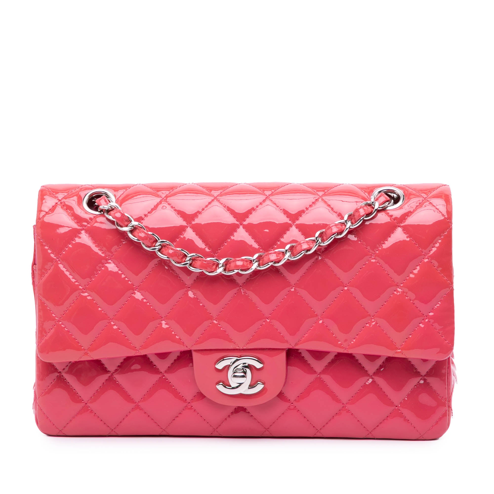 Chanel | Pre-Owned Medium Classic Patent Double Flap | Pink/Strawberry