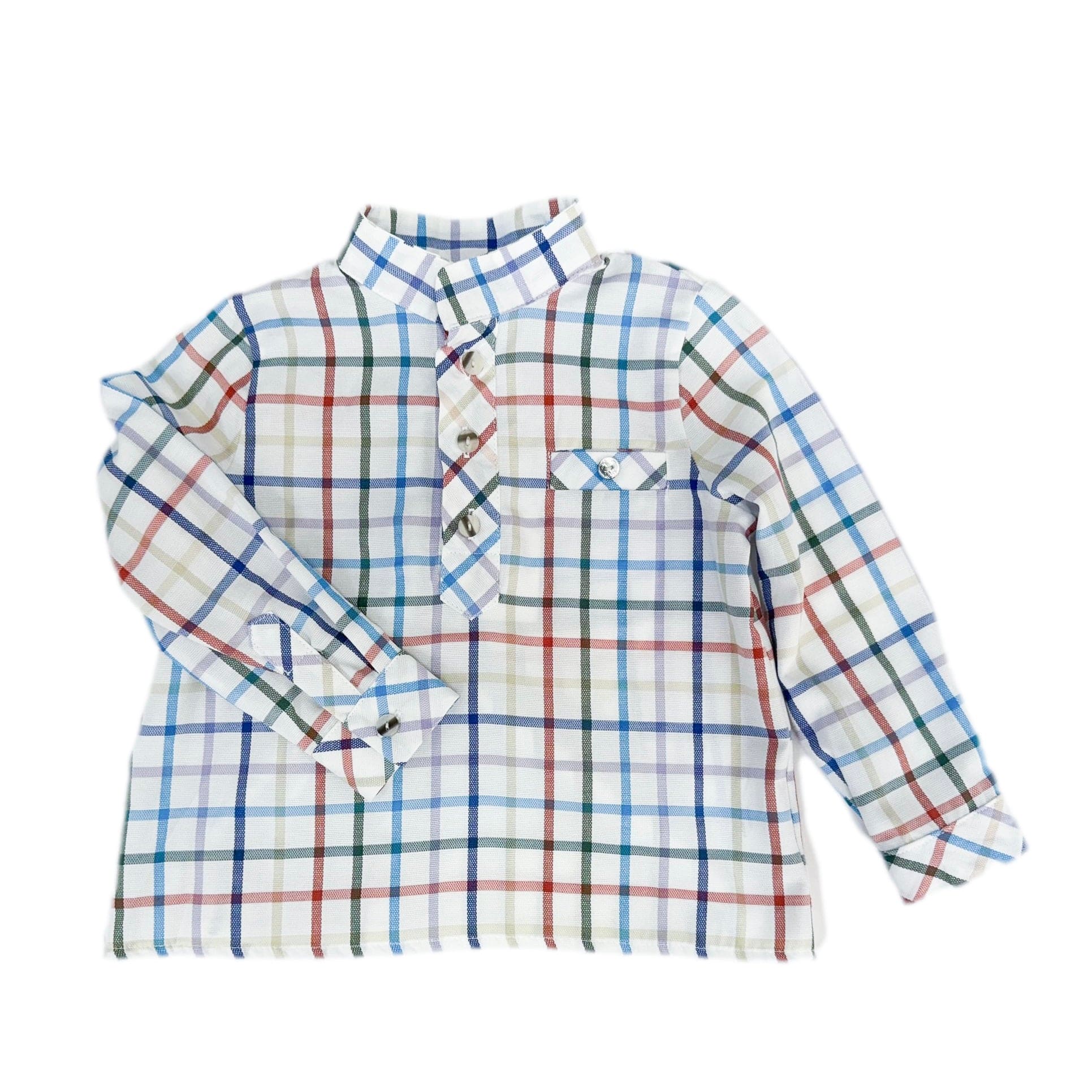 Boy | Charlie Checkered Mandarin Collar Shirt | White x  Multicolor