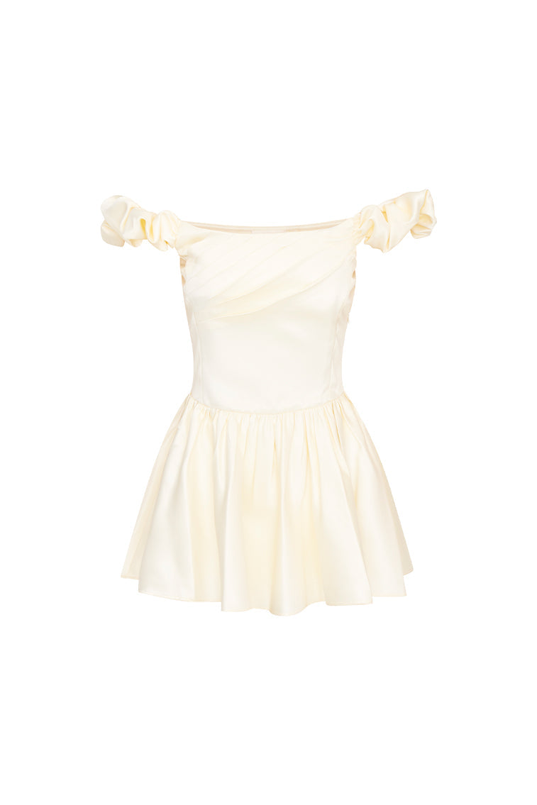 Cailey Off-The-Shoulder Draped Mini Dress | Cream