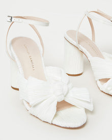 Camellia White Pleated Bow Heel in white fabric