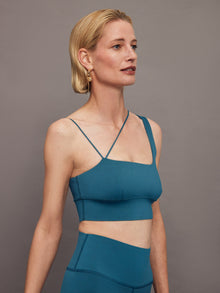 Asymmetrical Strappy Bra in Diamond Compression | Deep Lagoon
