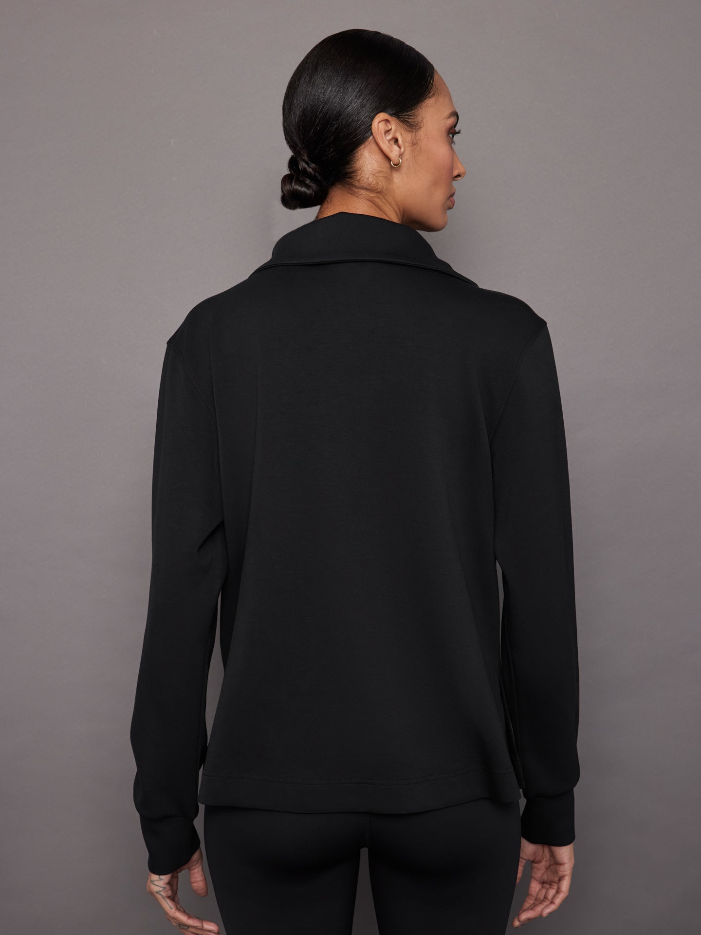 Knit Jacket with Asymmetrical Zip in Interlock | Black