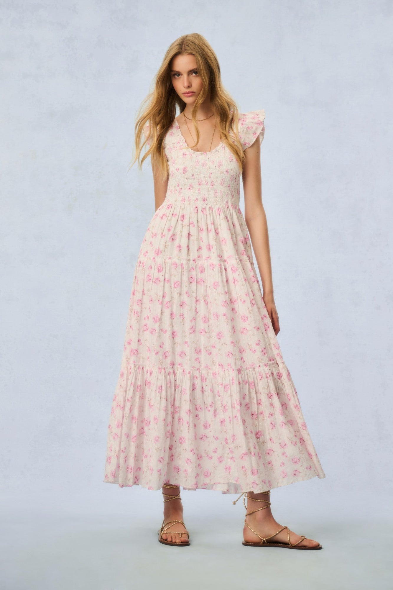 Chessie Heirloom Print Cotton Maxi Dress | Sterling Dusk