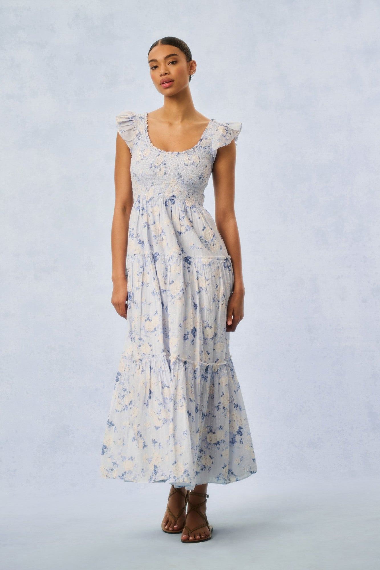 Chessie Heirloom Print Cotton Maxi Dress | Whisper Blue