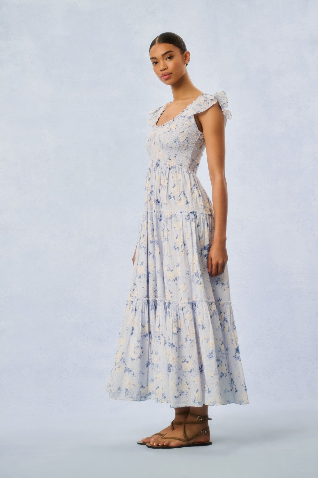 Chessie Heirloom Print Cotton Maxi Dress | Whisper Blue