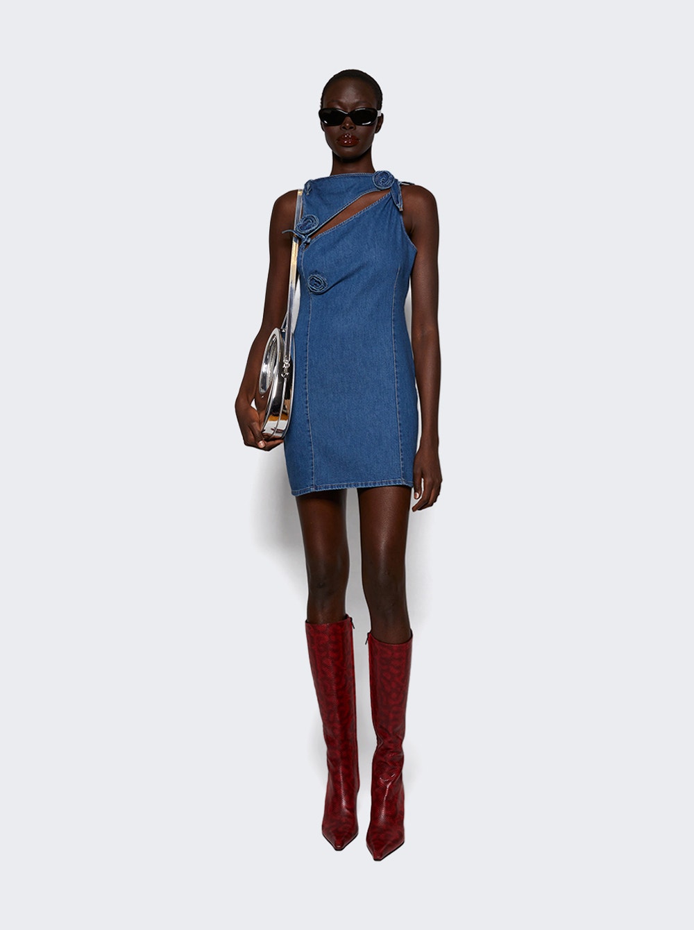 Women | Coperni | Denim Asymmetric Flower Mini Dress | Blue