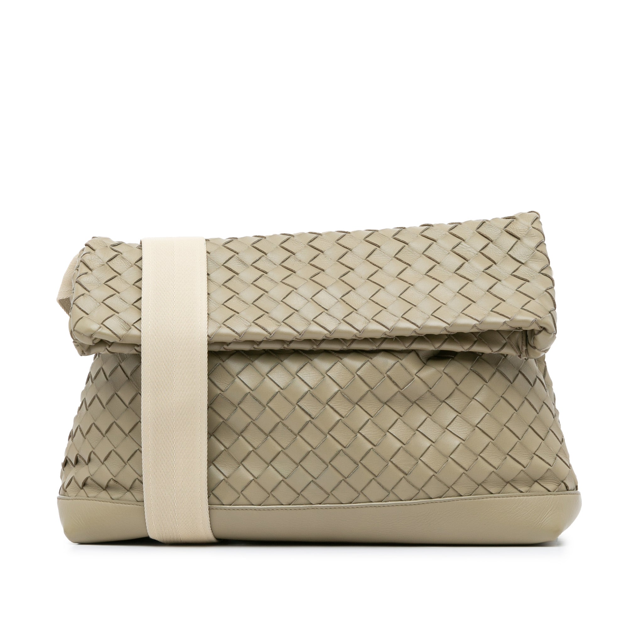 Bottega Veneta | Pre-Owned Nappa Intrecciato Fold Over Crossbody | Brown/Beige