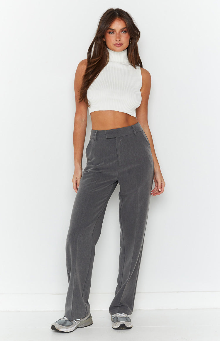 Cabo Straight Leg High Waisted Tailored Pant | Grey