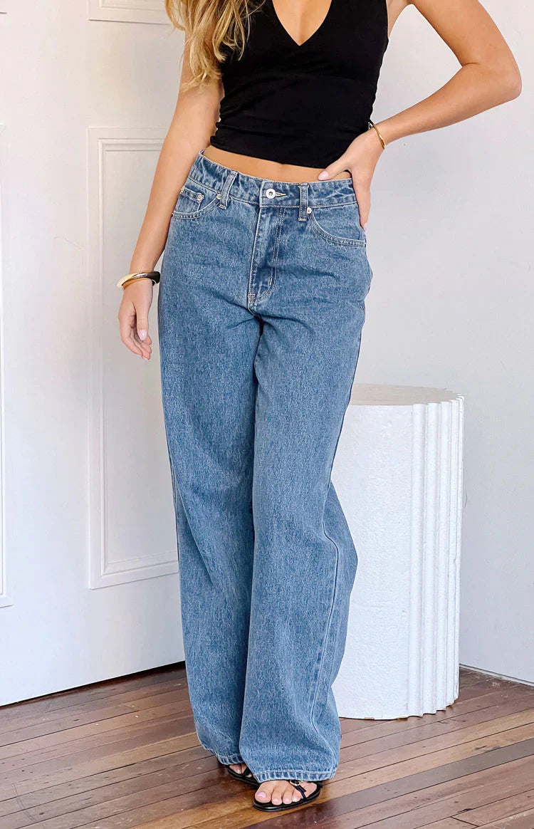 Calliope Mid Rise Slouchy Jeans | Mid Wash