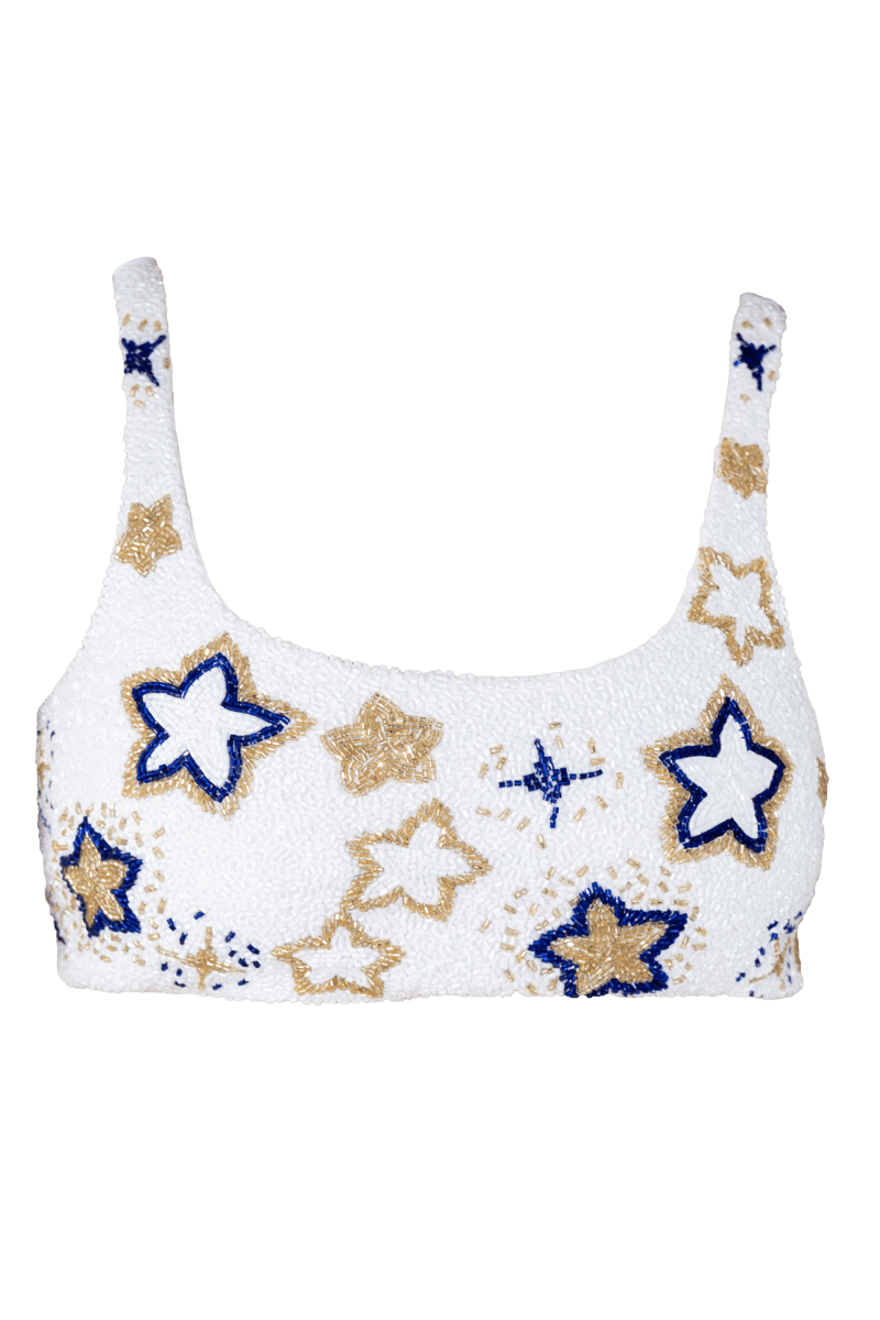 Celeste Hand - Beaded Embellished Bikini Top - White - Self - Adore
