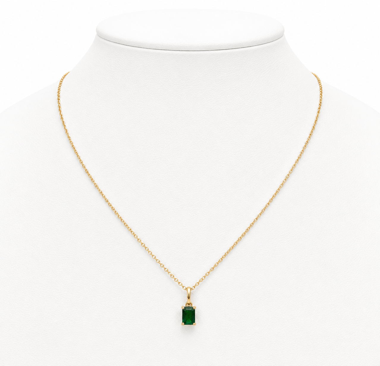 Classic Necklace | 10K Yellow Gold | Emerald Cut Octagon Shape Green Emerald