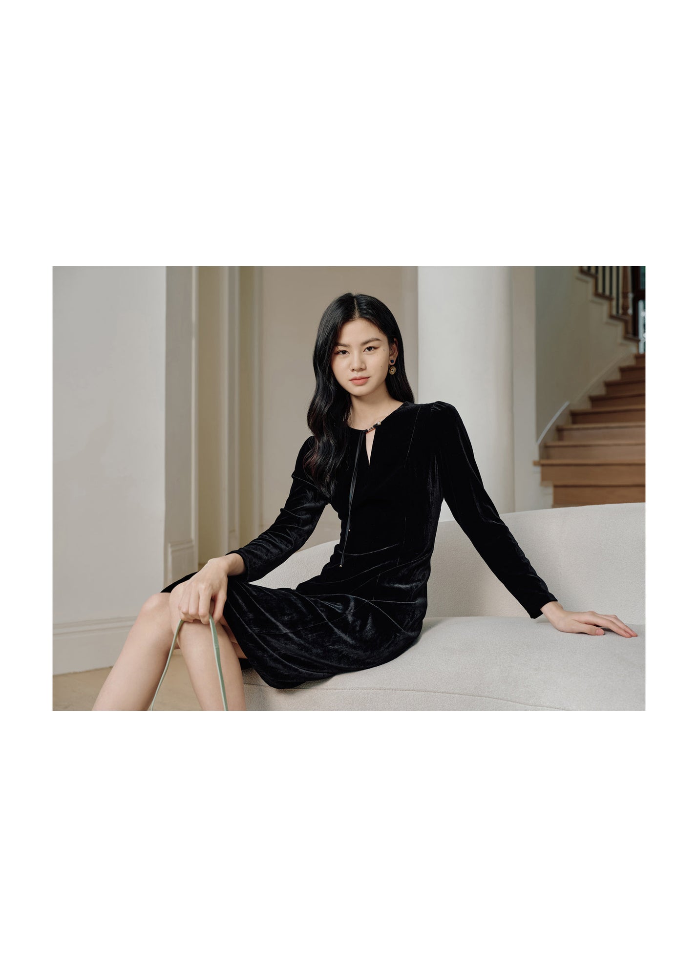 Chinese Style Slim-Fit Silk Velvet Dress | Black
