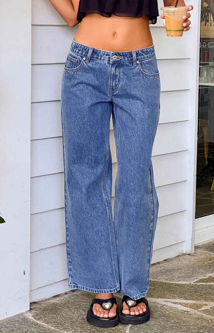 Clara Star Denim Low Rise Jeans | Mid Wash