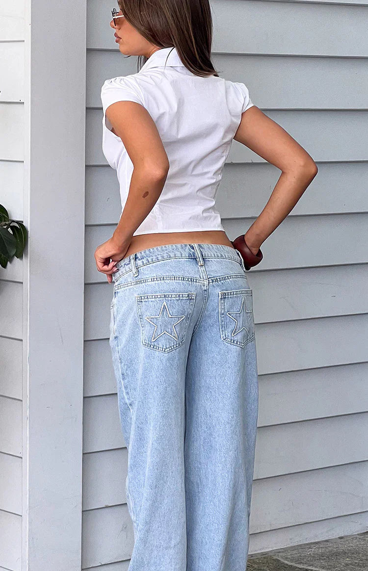 Clara Star Denim Low Rise Jeans | Light Wash