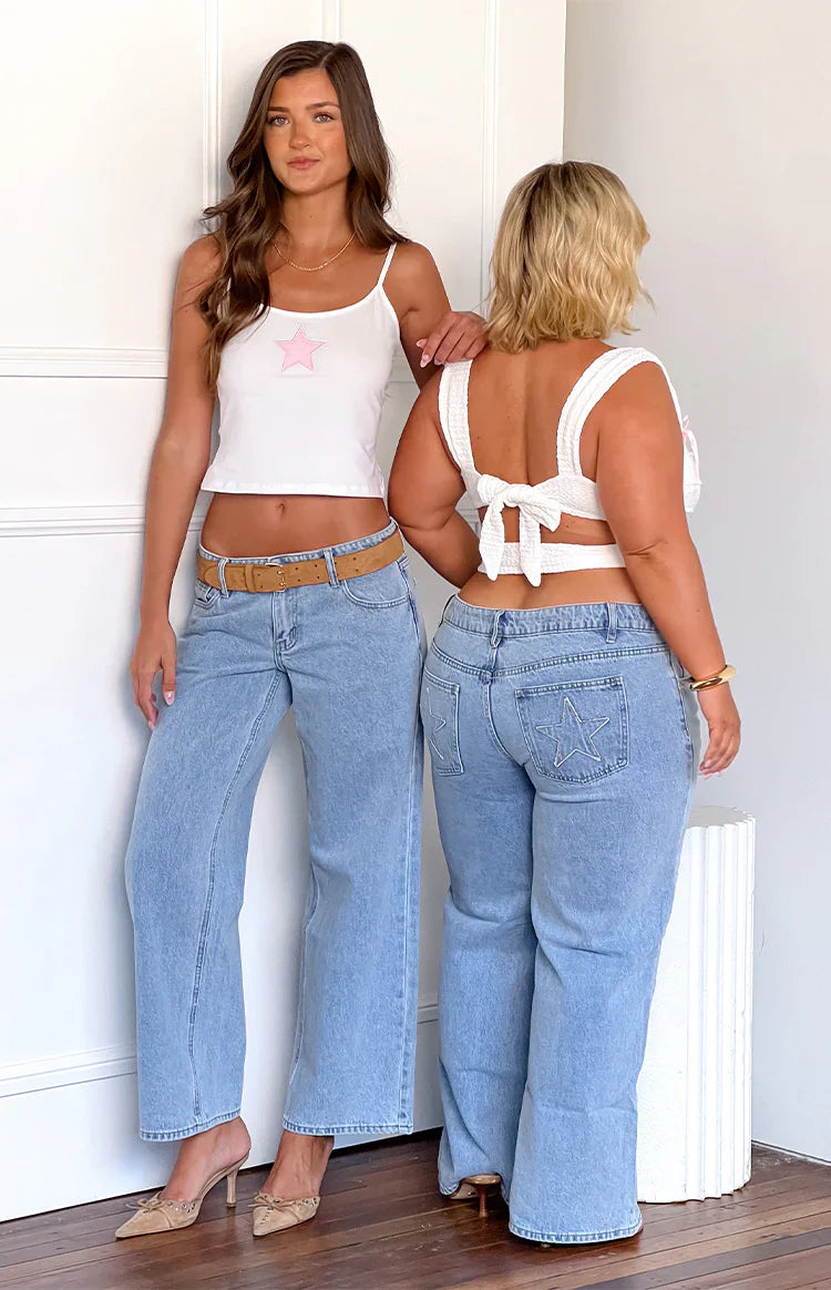 Clara Star Denim Low Rise Jeans | Light Wash
