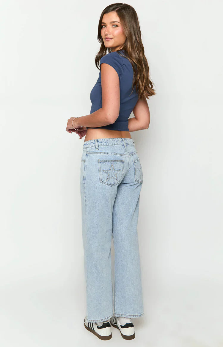Clara Star Denim Low Rise Jeans | Light Wash
