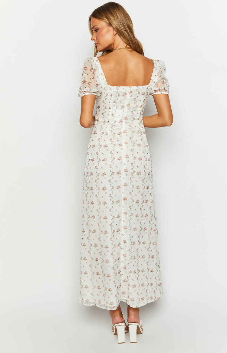 Clydie Floral Cap Sleeve Midi Dress | White