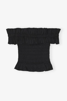 Cotton Poplin Off Shoulder Smock Top | Black
