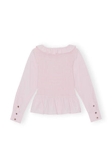 Cotton Poplin Open neck Smock Blouse | Light Lilac