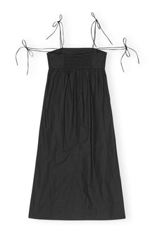 Cotton Poplin String Midi Dress | Black