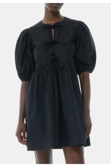 Cotton Poplin Tie String Mini Dress | Black