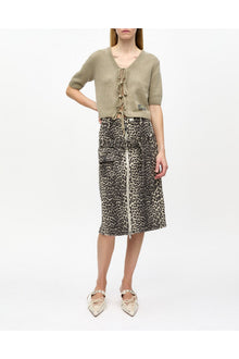 Cotton Tweed Midi Skirt | Leopard