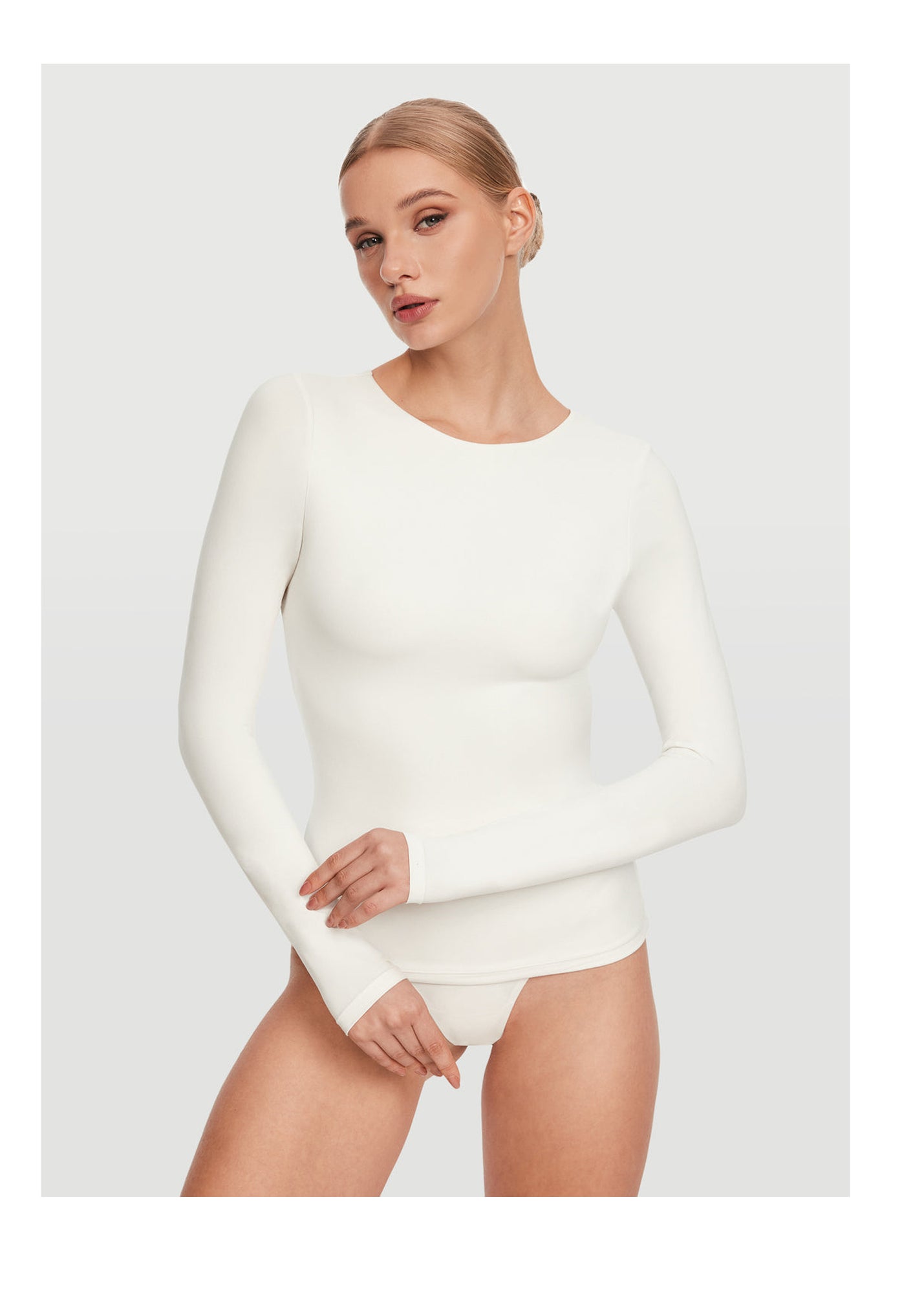 Crew Neck Long Sleeve Top | White