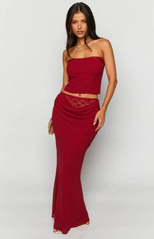 Crimson Rose Lace Maxi Skirt | Red