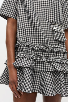 Crinkled Check Mini Dress | Black