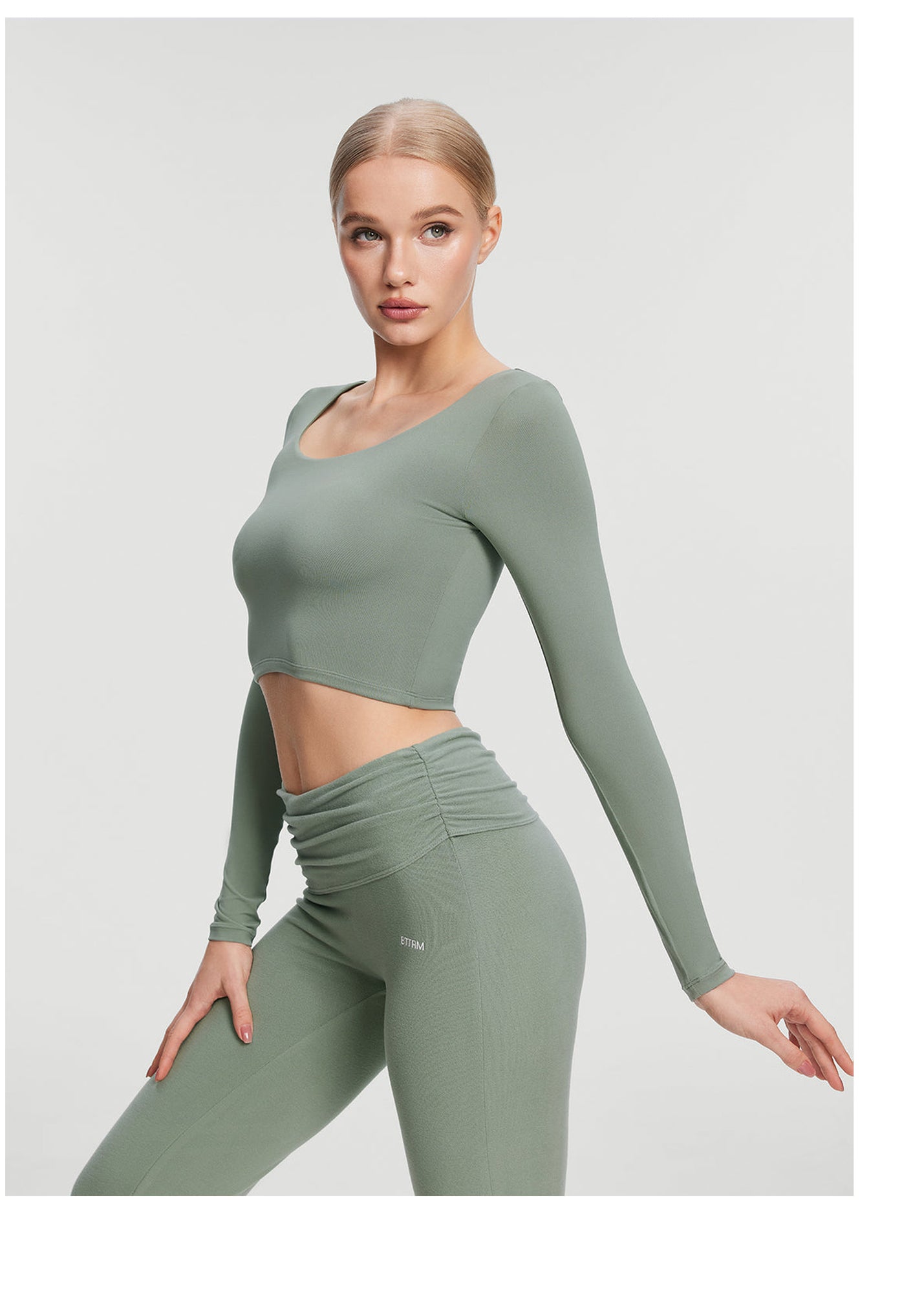 Cropped Round Neck Top | Sage Green