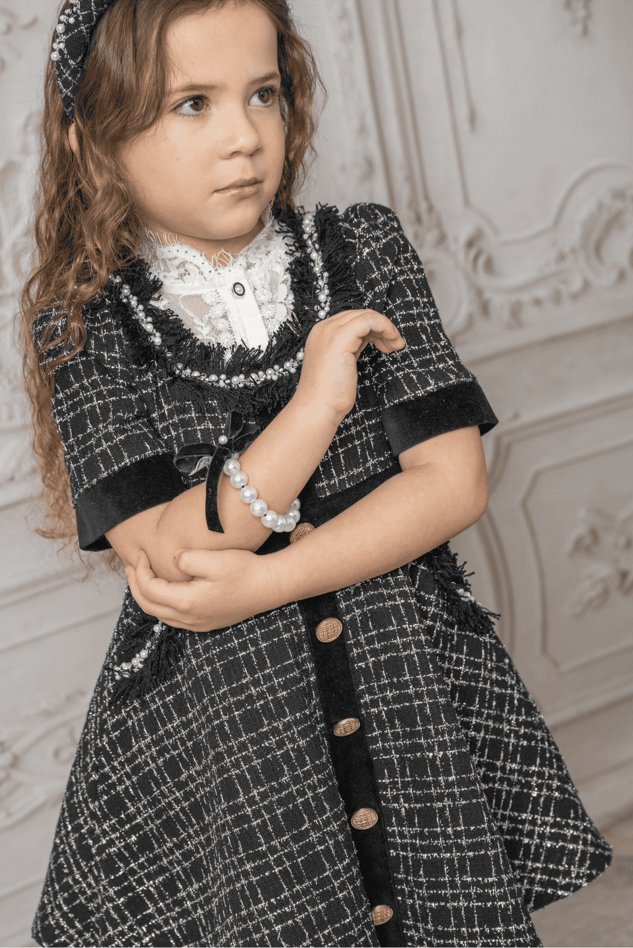 Girl | Orea and Tweed Dress | Black x Silver