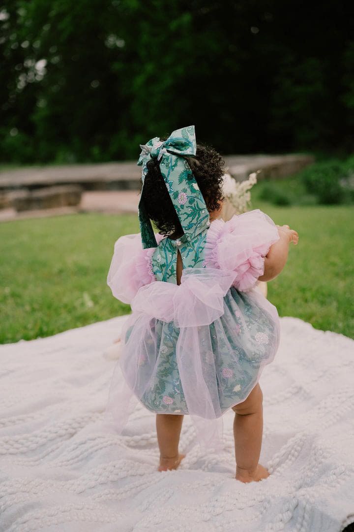 Girl | Eva and Floral Tulle Romper | Pink x Green