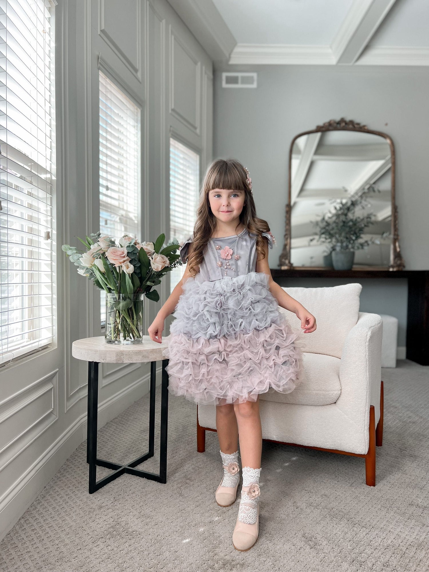 Girl | Mia Grey and Ombré Cupcake Tulle Dress | Gray x Pink