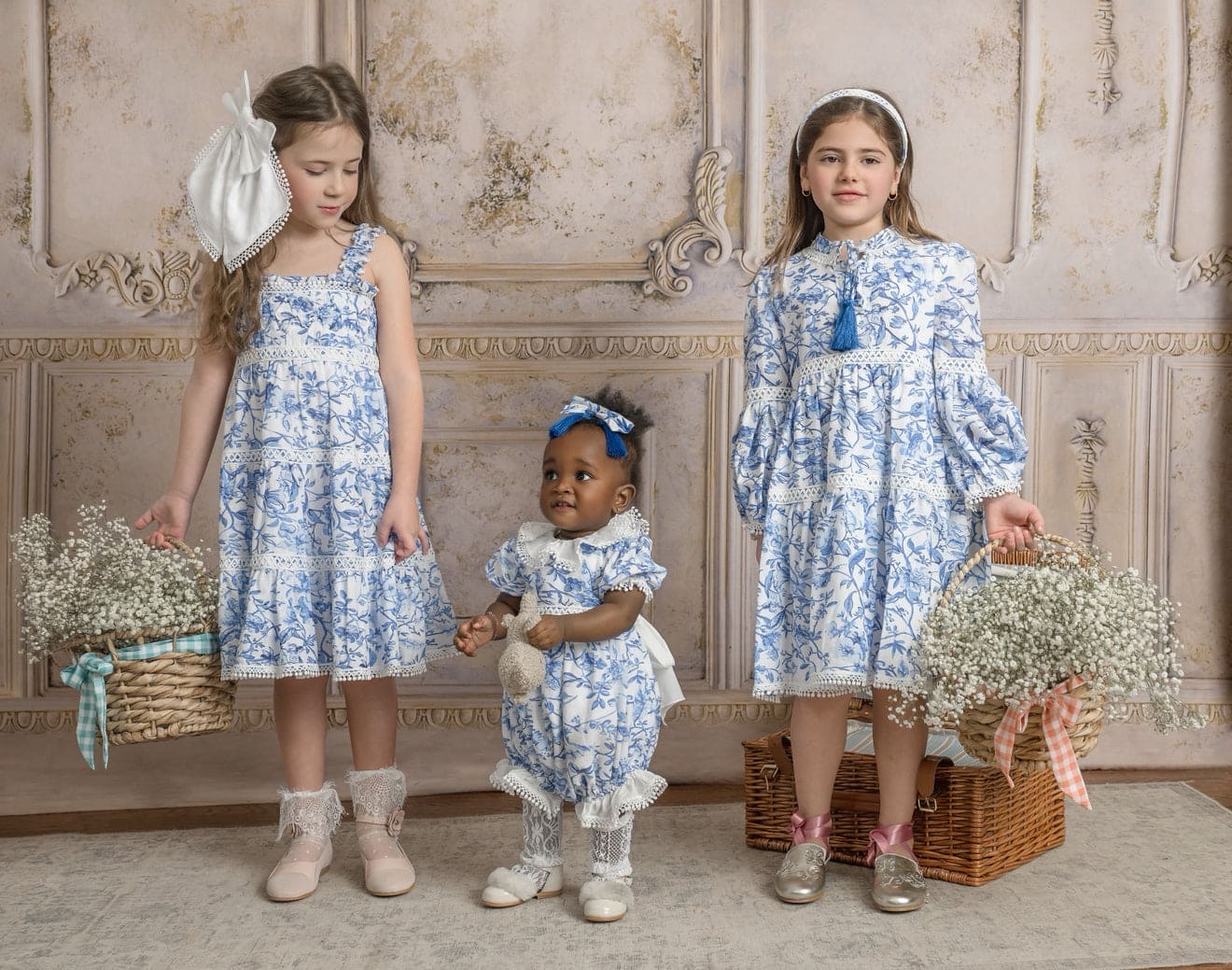 Jaylin Linen Blue and White Long Sleeve Dress - Petite Maison Kids