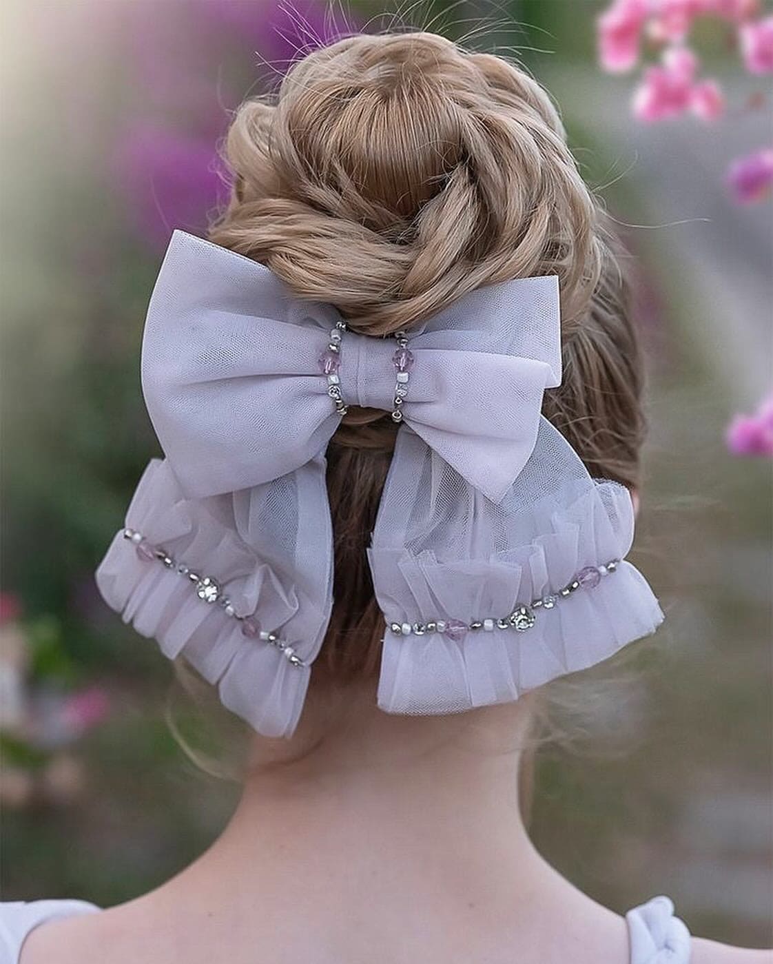 Girl | Ariel Rhinestone and Tulle Hair Bow | Lavender