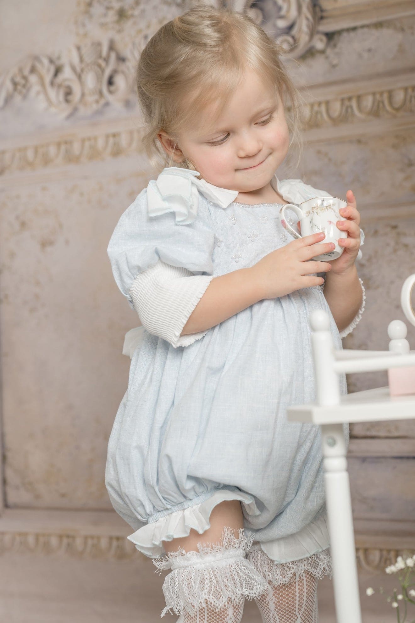 Charlotte Baby Blue Linen Romper - Petite Maison Kids