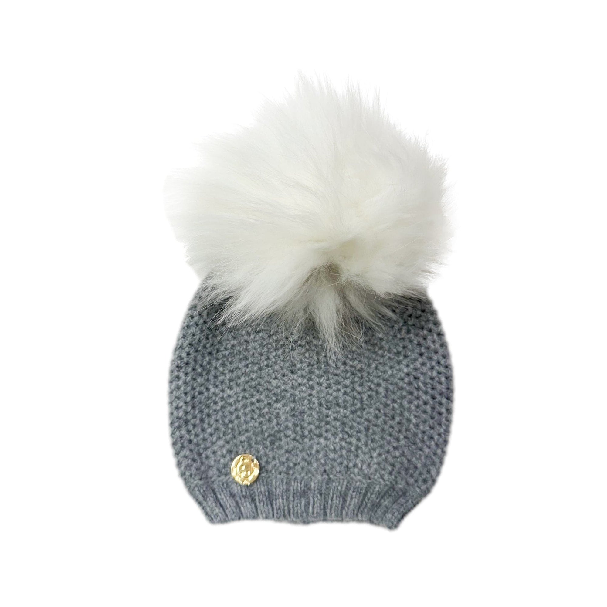 Unisex | Honeycomb Cashmere Beanie Hats White Print Pom | Grey