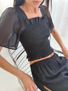 Toni Smocked Top | Black Organza