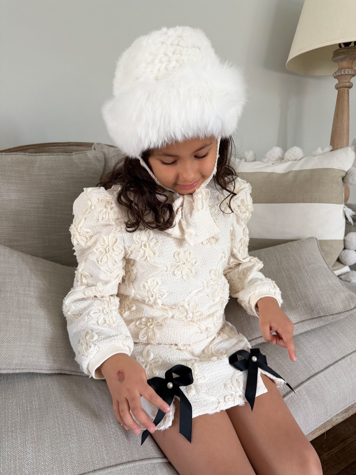 Girl | Ava Kids Fox Fur Hat | Ivory