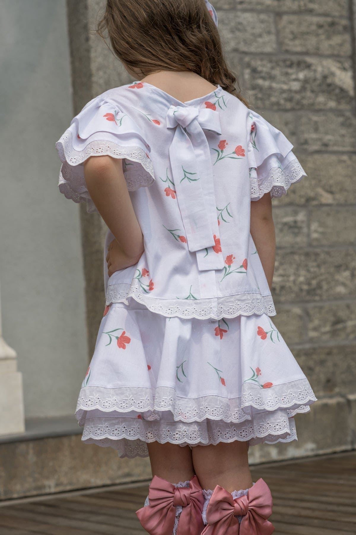 Girl | Tulip Cotton Blouse and Shorts Set | White