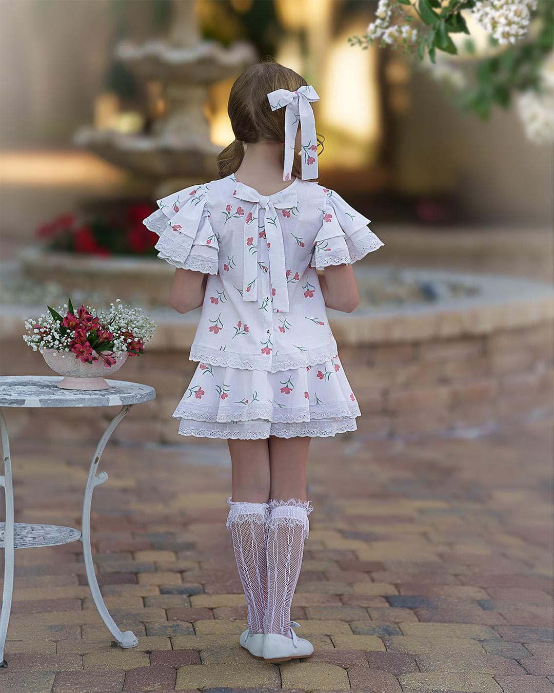 Girl | Tulip Cotton Blouse and Shorts Set | White