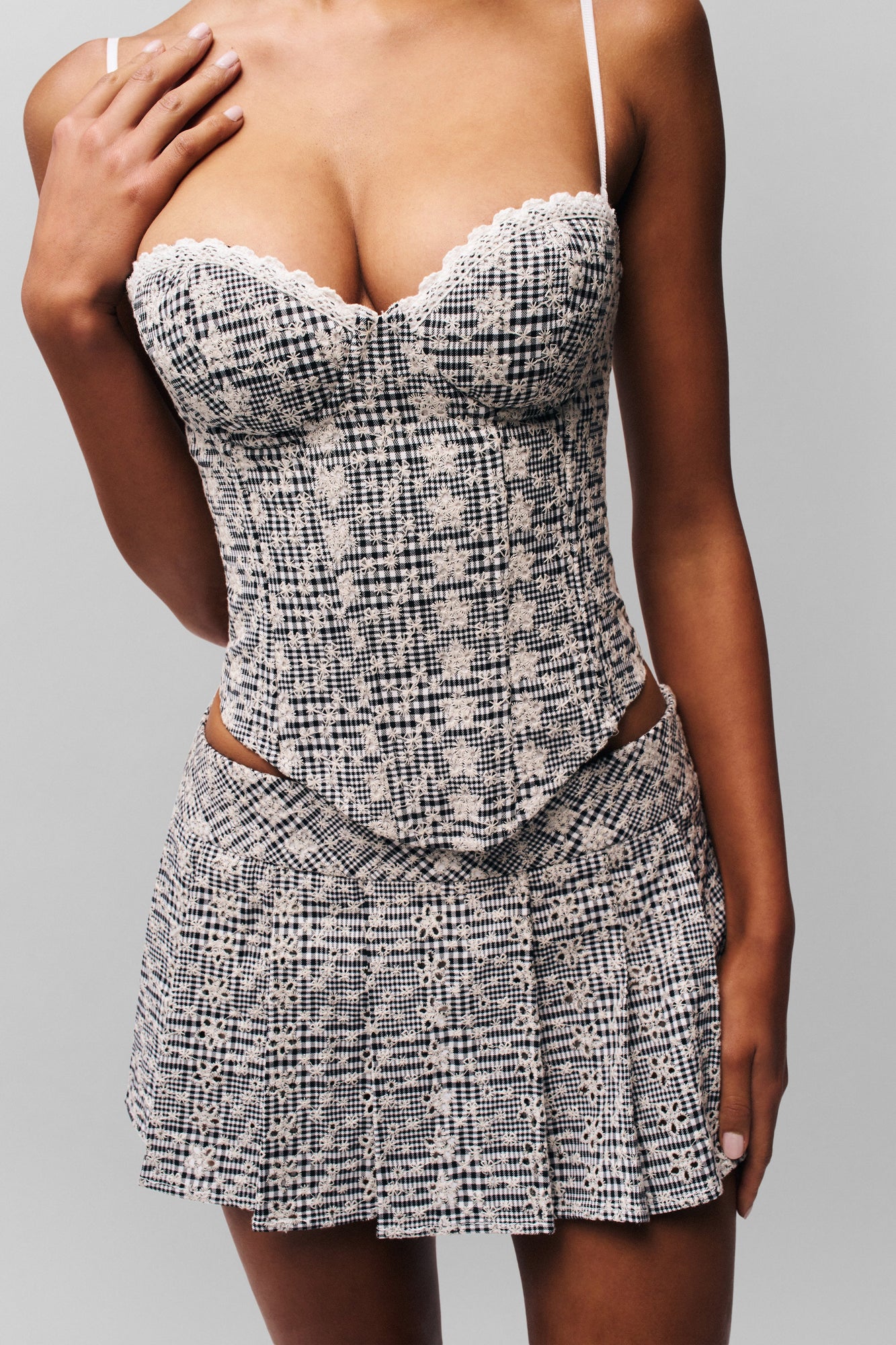 Womens | Genevieve Gingham Bustier | Black/ White Gingham Floral