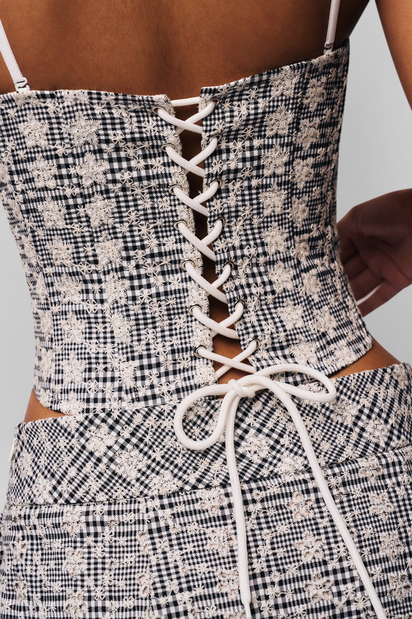 Womens | Genevieve Gingham Bustier | Black/ White Gingham Floral