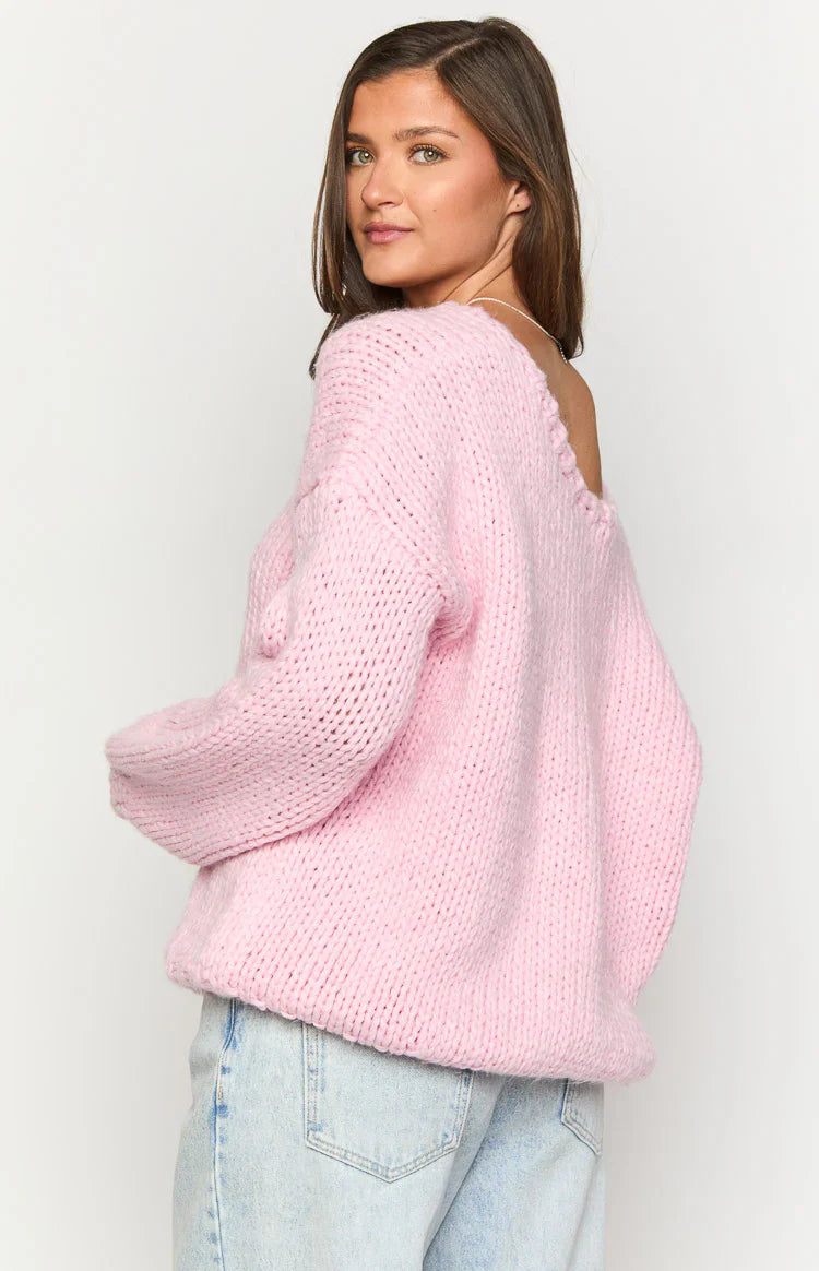 Delvey Chunky Knit Sweater | Light Pink